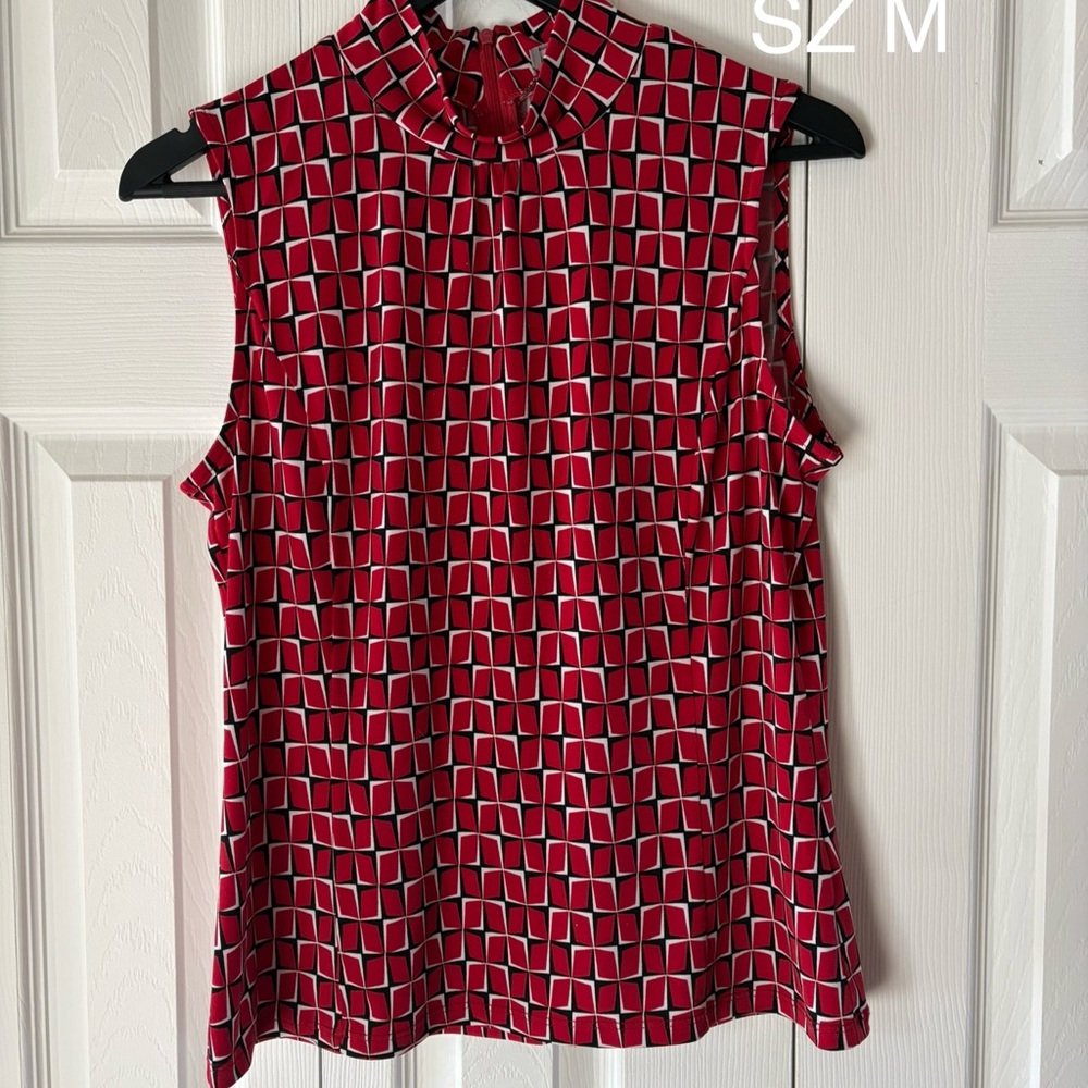 Red Geometric Sleeveless Top